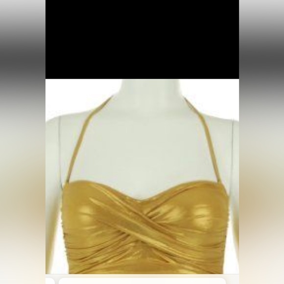 La Blanca Gold Ruched Two Piece Bandeau Bikini Set Halter Tie Wear It 3 Ways ⭐️ - Picture 13 of 16